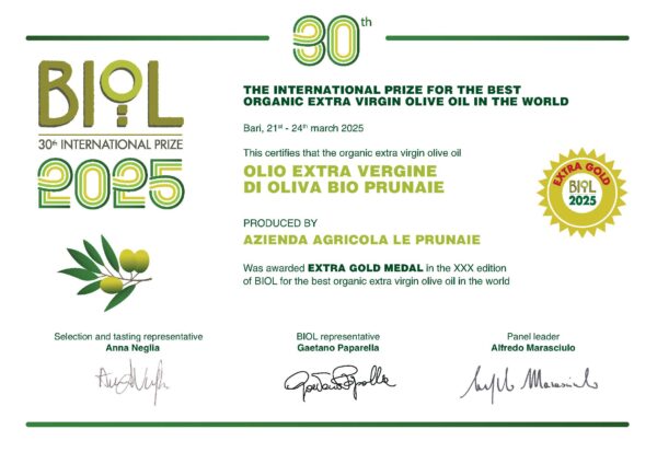 Certificato BIOL 2025 LE PRUNAIE